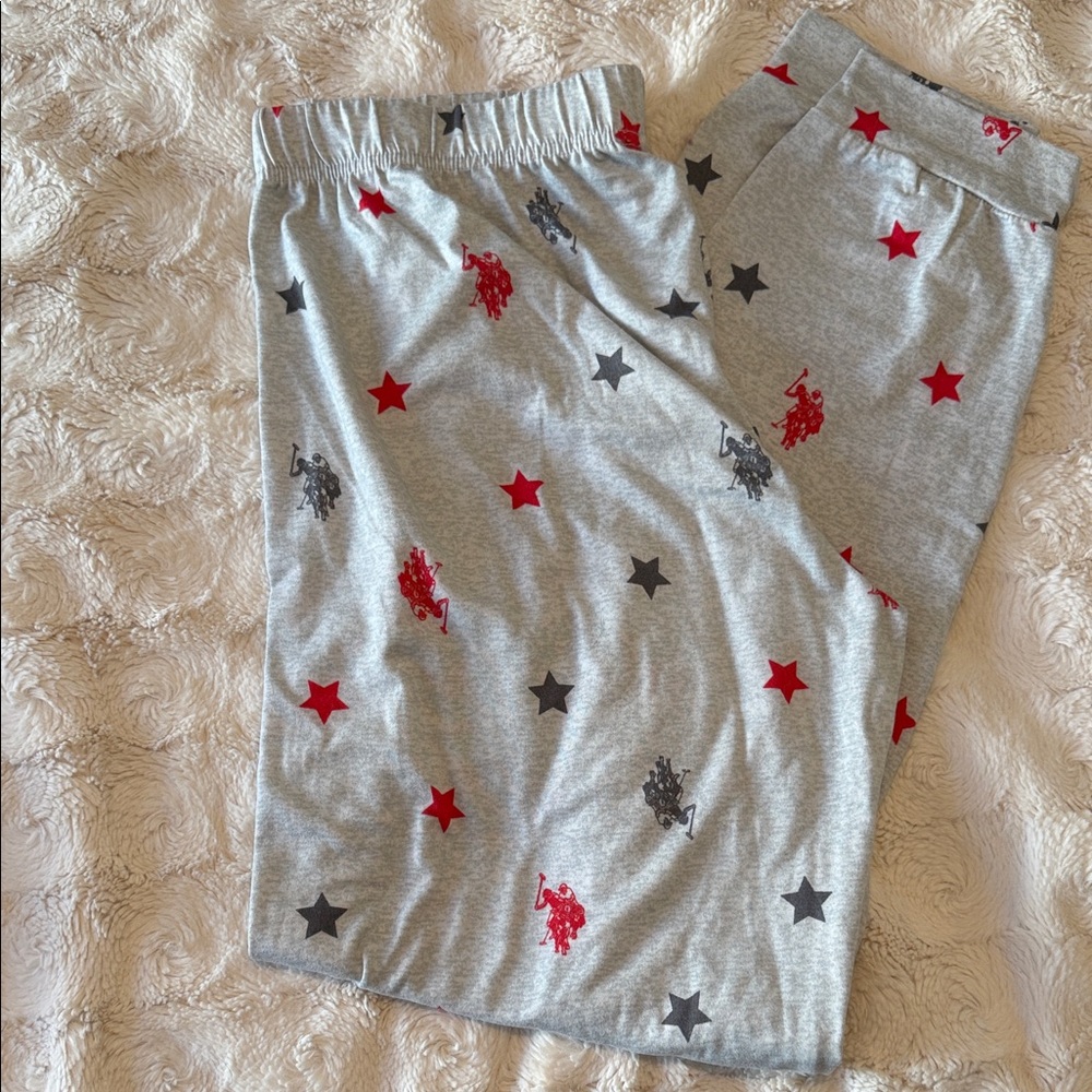 U.S. Polo Assn. Red and Gray Pajama Bottoms with Red and Black Stars (2 Pack)